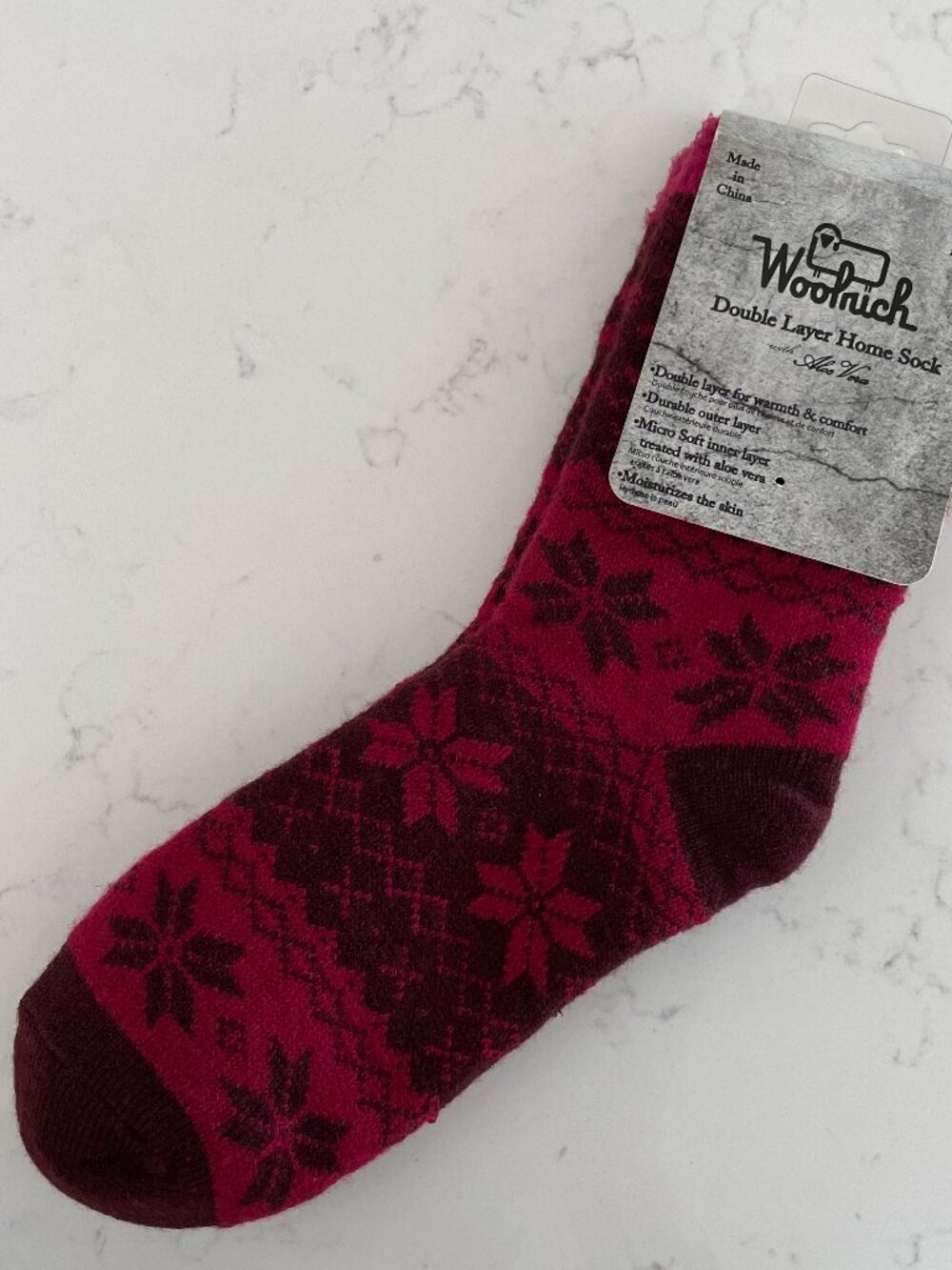 Woolrich Double Layer Home Sock w Aloe Vera Snowflake Print Cozy Wildberry OS